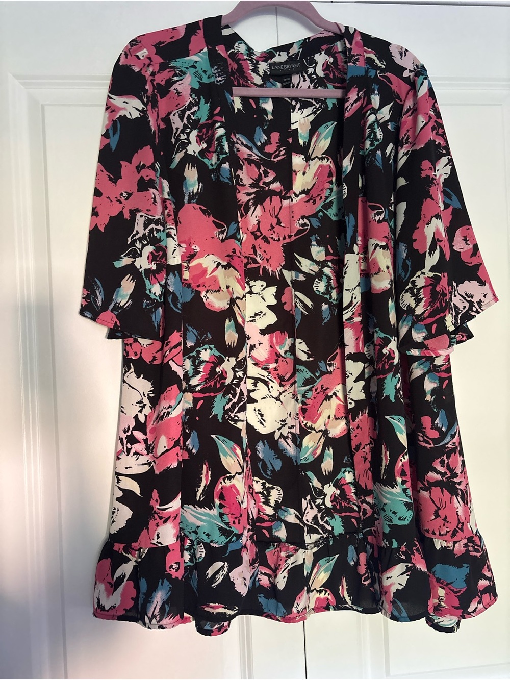 Lane Bryant Black Floral Tunic in Pink, Teal & Cream